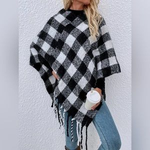 Black & White Plaid poncho/scarf from NYC boutique